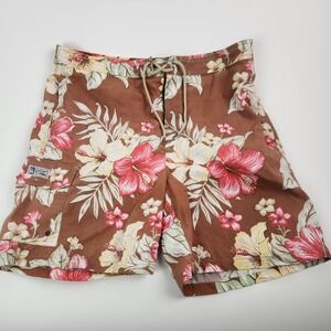 Polo Ralph Lauren Swim Trunks Mens Large Brown Floral Drawstring Pocket Tropical
